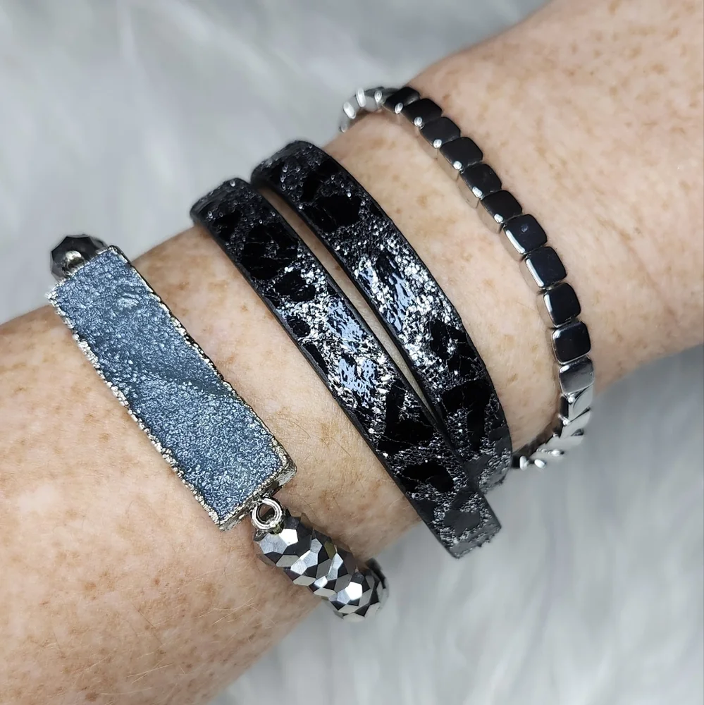 3 Stack Bracelet set Icicle Shimmer Druzy Holiday Leopard print - Picture 4 of 4